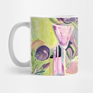 Glass and fruit in purple and green Mug